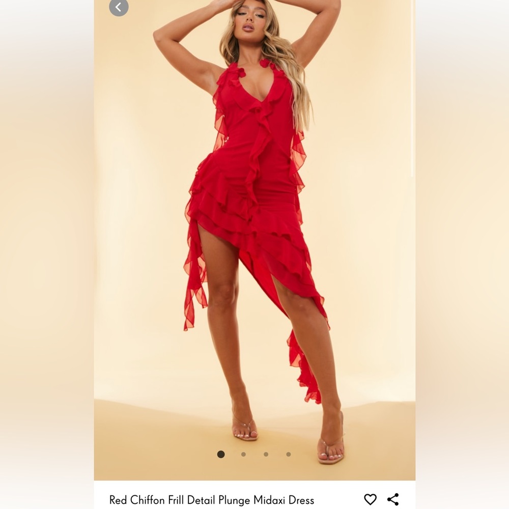 Red chiffon frill dress